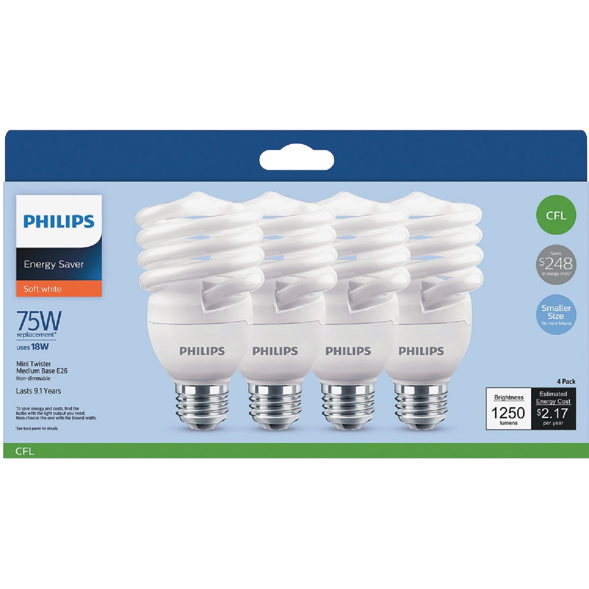 Philips Energy Saver 75W Equivalent Soft White Medium Base T2 Spiral CFL Light Bulb (4-Pack) Image 2