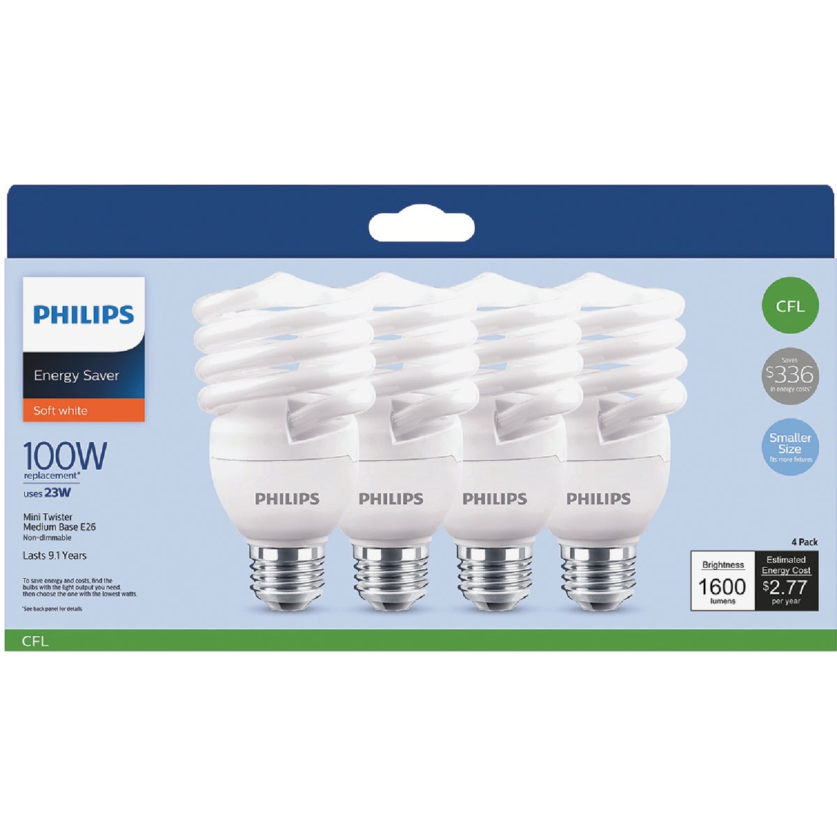 Philips Energy Saver 100W Equivalent Soft White Medium Base T2 Spiral CFL Light Bulb (4-Pack) Image 2