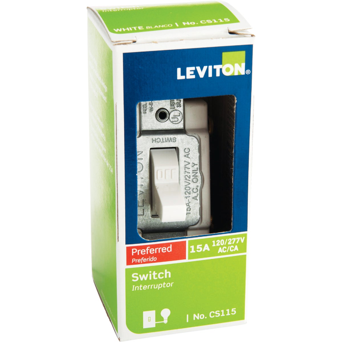 Leviton Commercial Grade 15 Amp Toggle Single Pole Switch, White Image 2