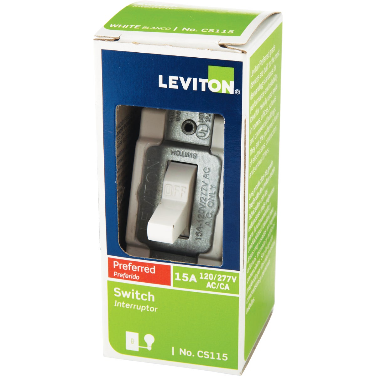 Leviton Commercial Grade 15 Amp Toggle Single Pole Switch, White Image 3