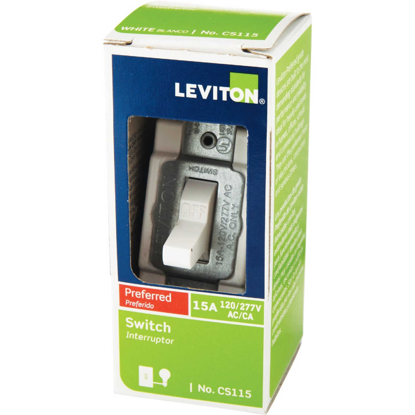 Leviton Commercial Grade 15 Amp Toggle Single Pole Switch, White Image 3