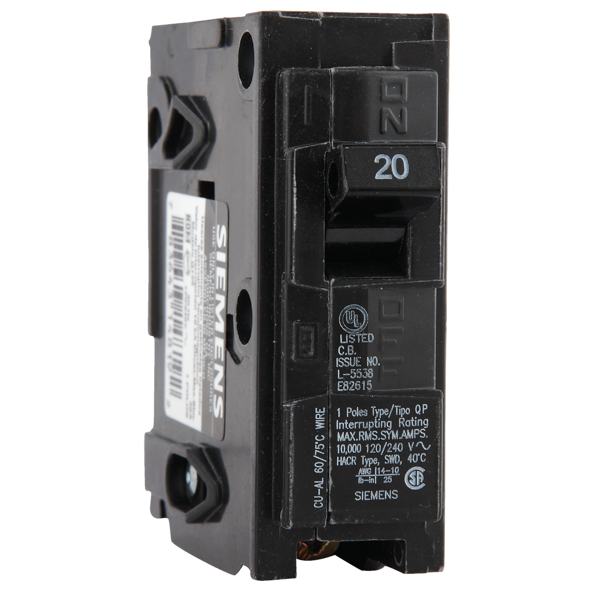 Connecticut Electric 20A Single-Pole Standard Trip Interchangeable Packaged Circuit Breaker Image 3