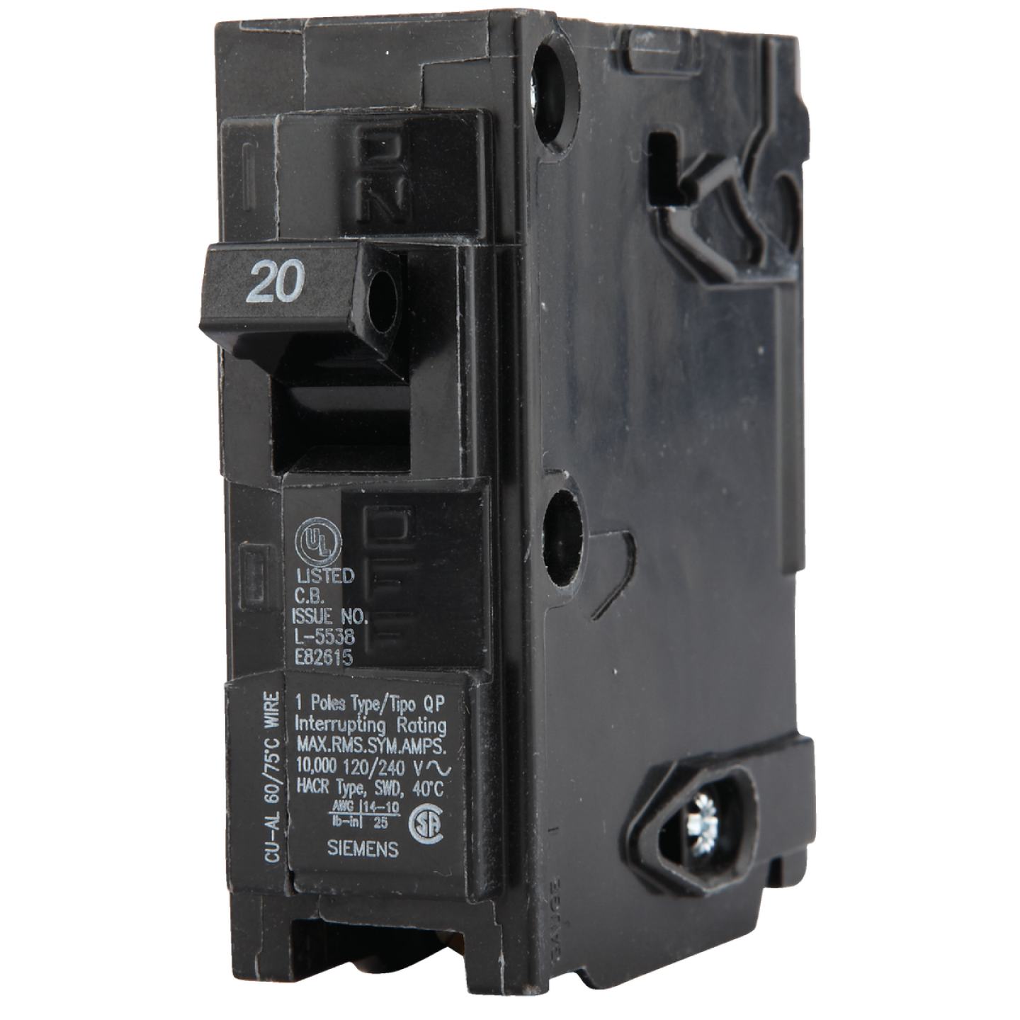 Connecticut Electric 20A Single-Pole Standard Trip Interchangeable Packaged Circuit Breaker Image 4