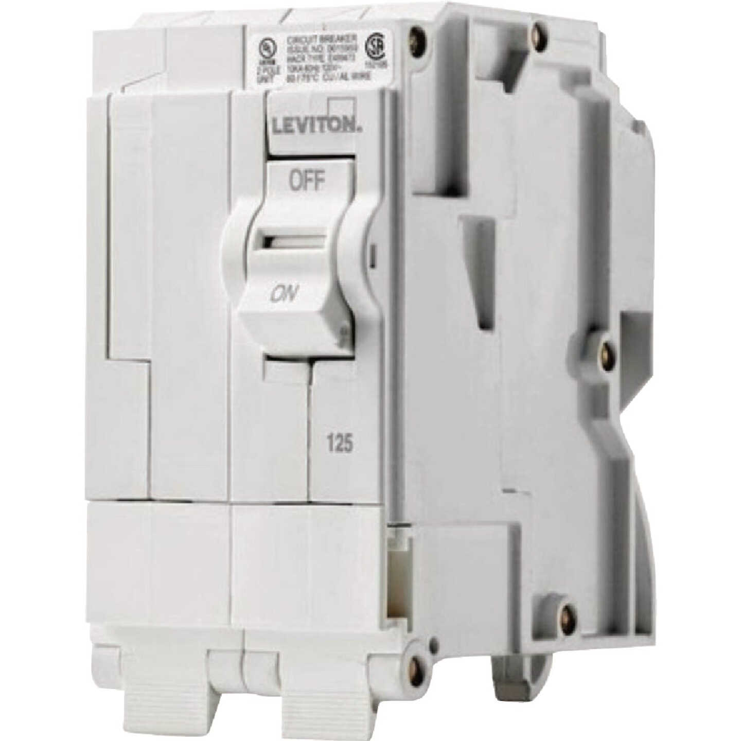 Leviton 30A Double-Pole Plug-On GFCI White Branch Circuit Breaker Image 1