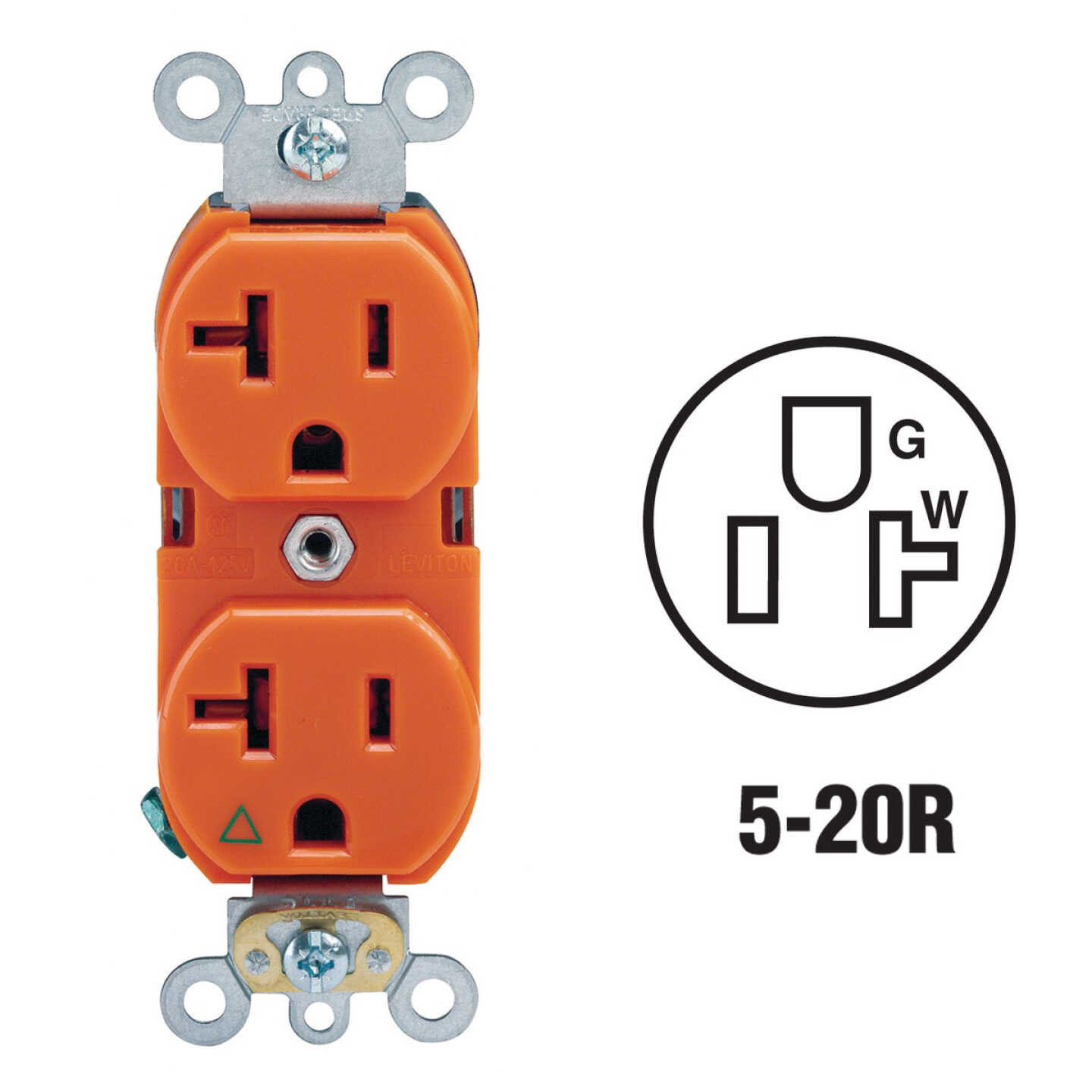 Leviton 20A Orange Isolated Grounding 5-20R Duplex Outlet Image 1