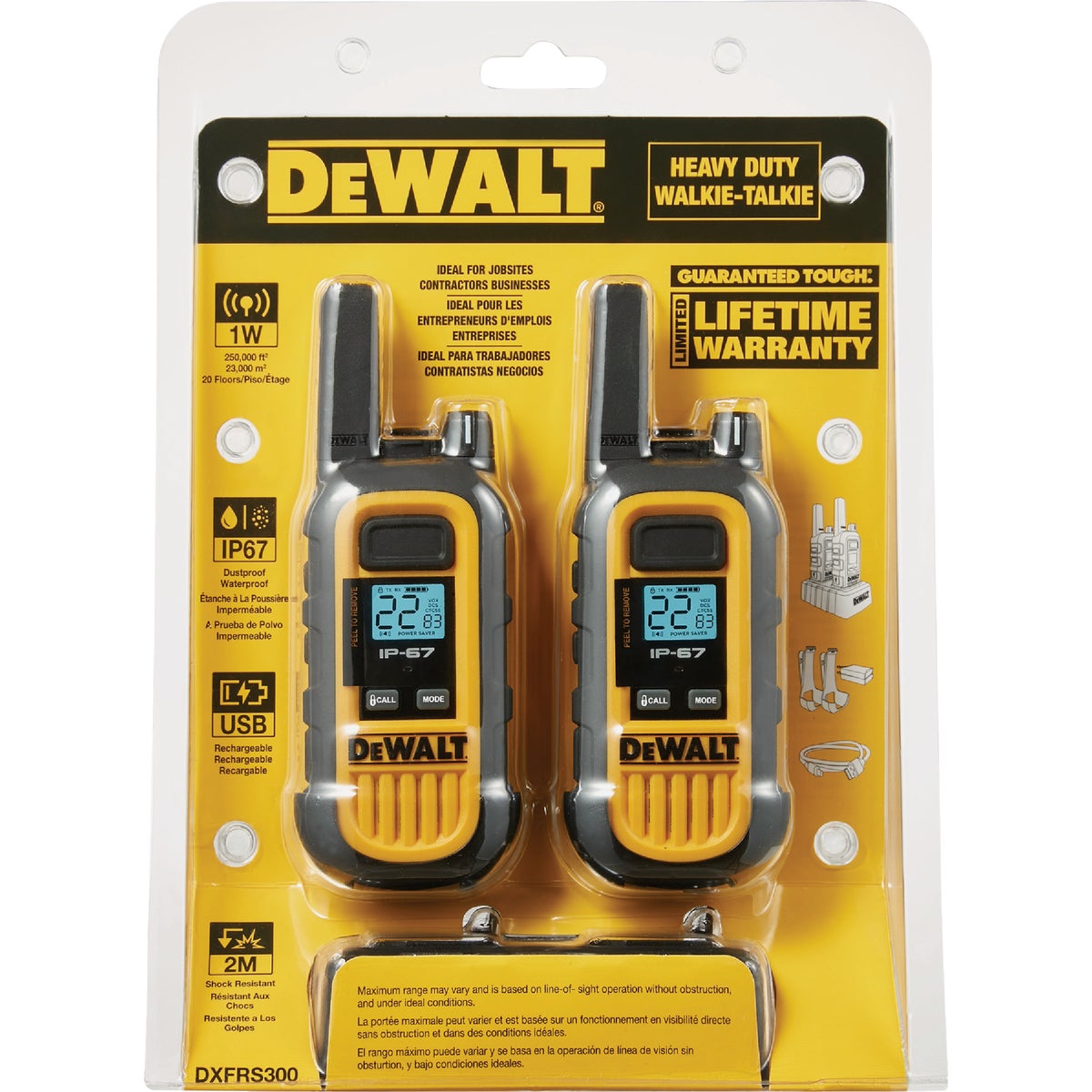 DEWALT 22-Channel 1W Heavy-Duty Jobsite FRS Walkie Talkie Image 2