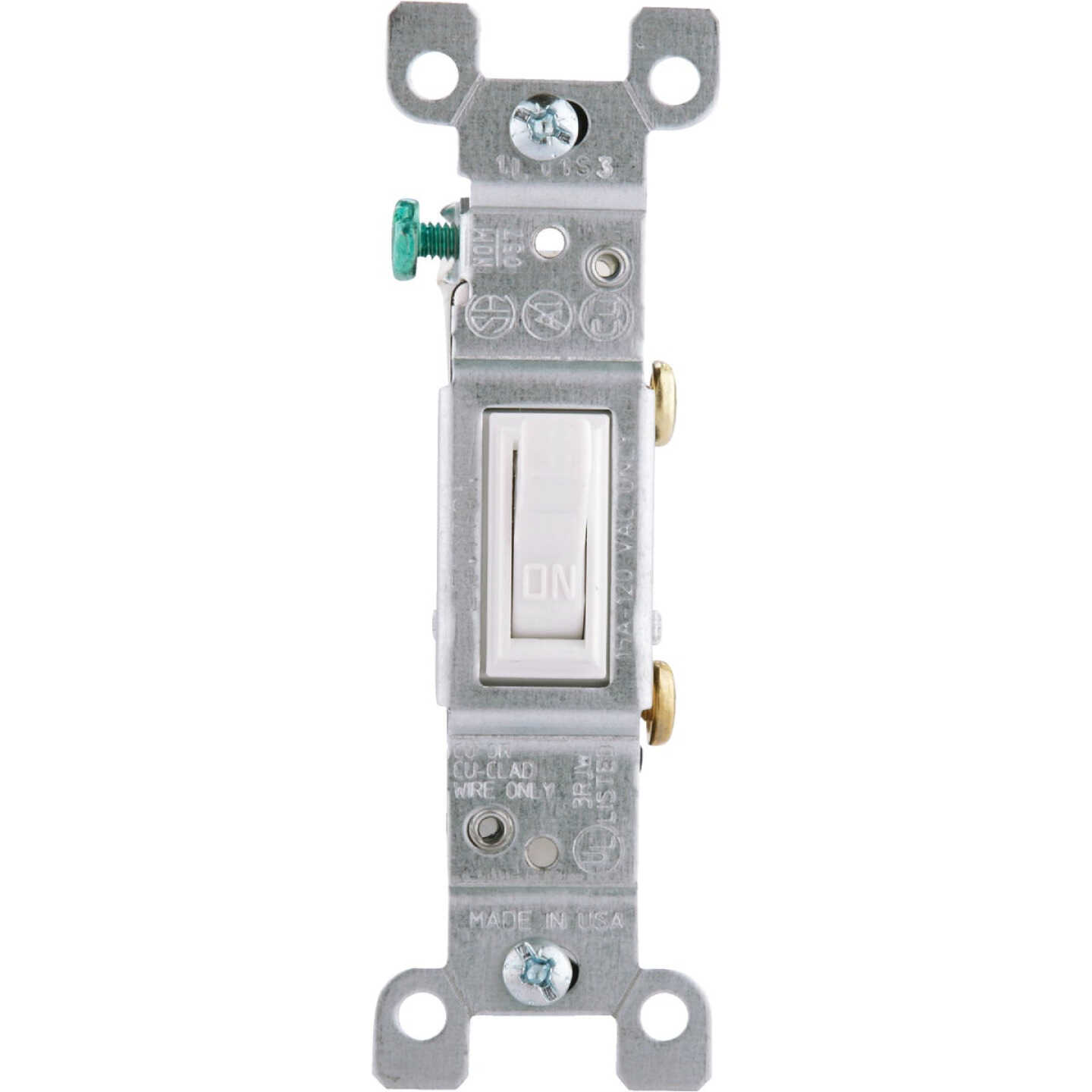 Leviton Residential Grade 15 Amp Toggle Single Pole Grounded Switch, White Image 1