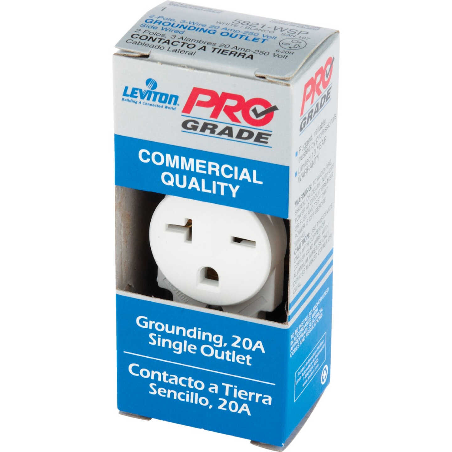Leviton 20A White Heavy-Duty 6-20R Grounding Single Outlet Image 3