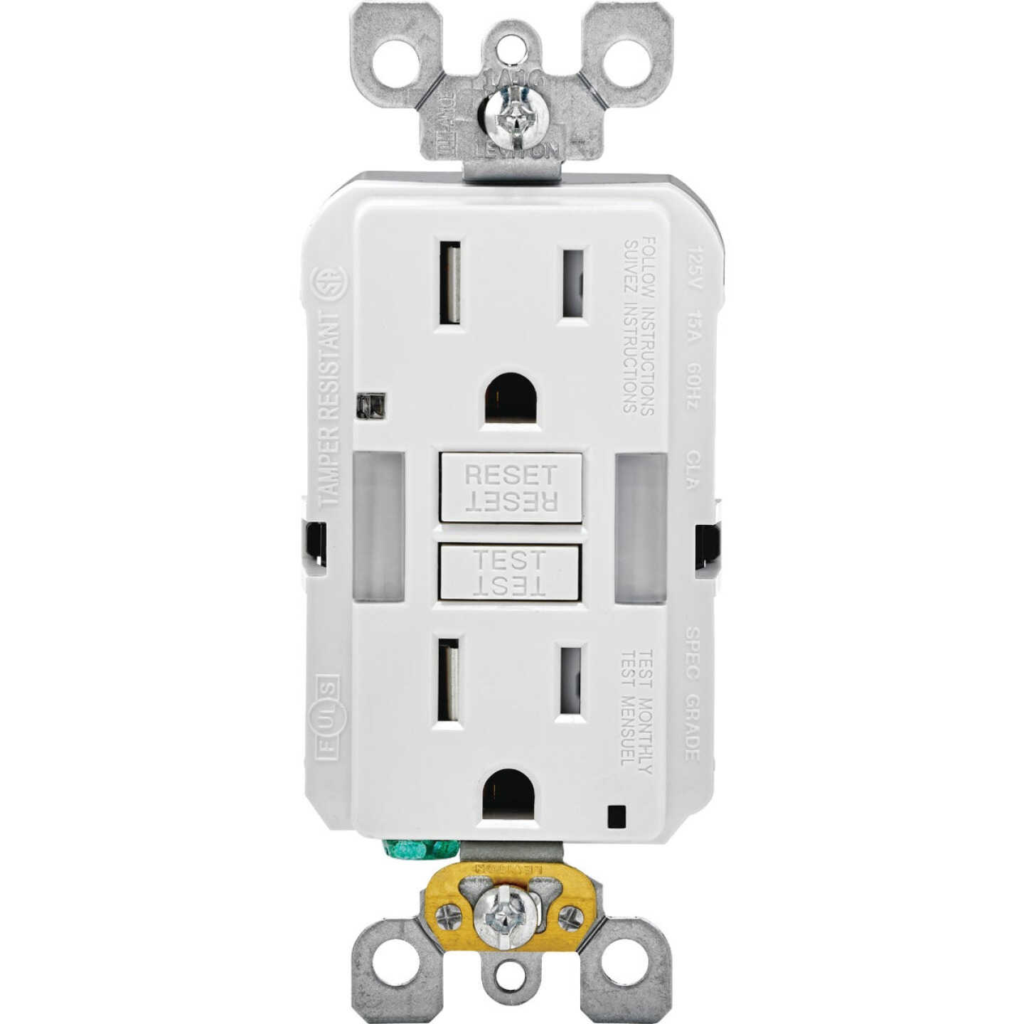 Leviton SmartLockPro Self-Test 15A White Tamper Resistant 5-15R GFCI Outlet Image 1