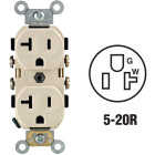 Leviton 20A Light Almond Heavy-Duty 5-20R Duplex Outlet Image 1