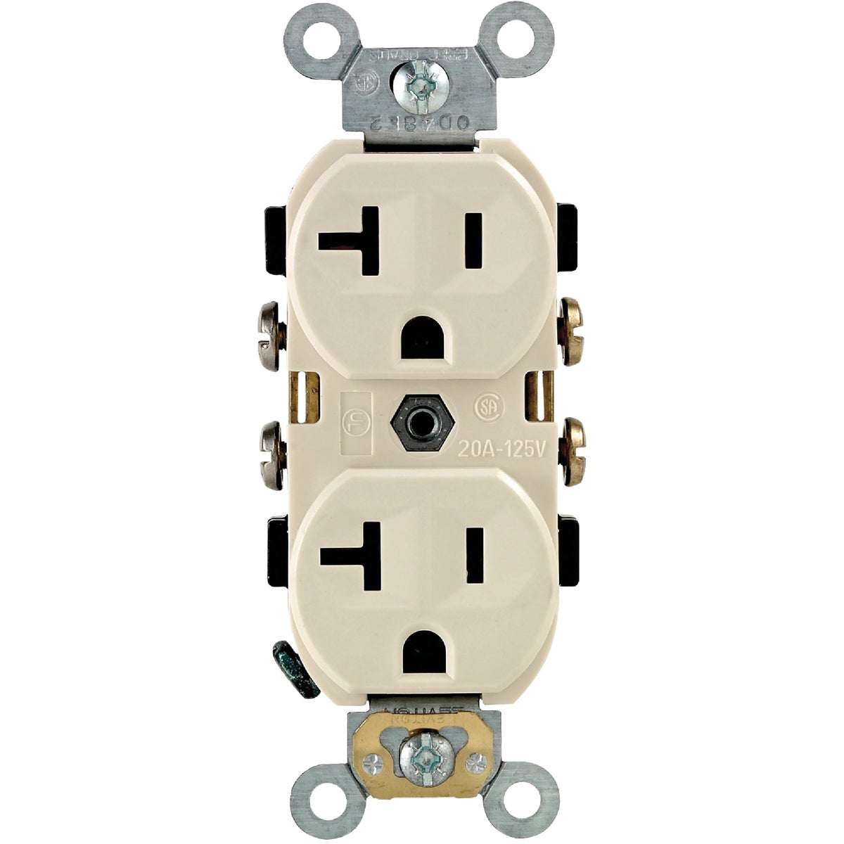 Leviton 20A Light Almond Heavy-Duty 5-20R Duplex Outlet Image 3