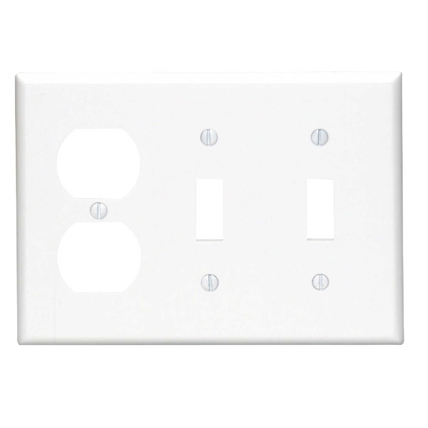 Leviton 3-Gang Plastic 2-Toggle/Duplex Outlet Wall Plate, White Image 1
