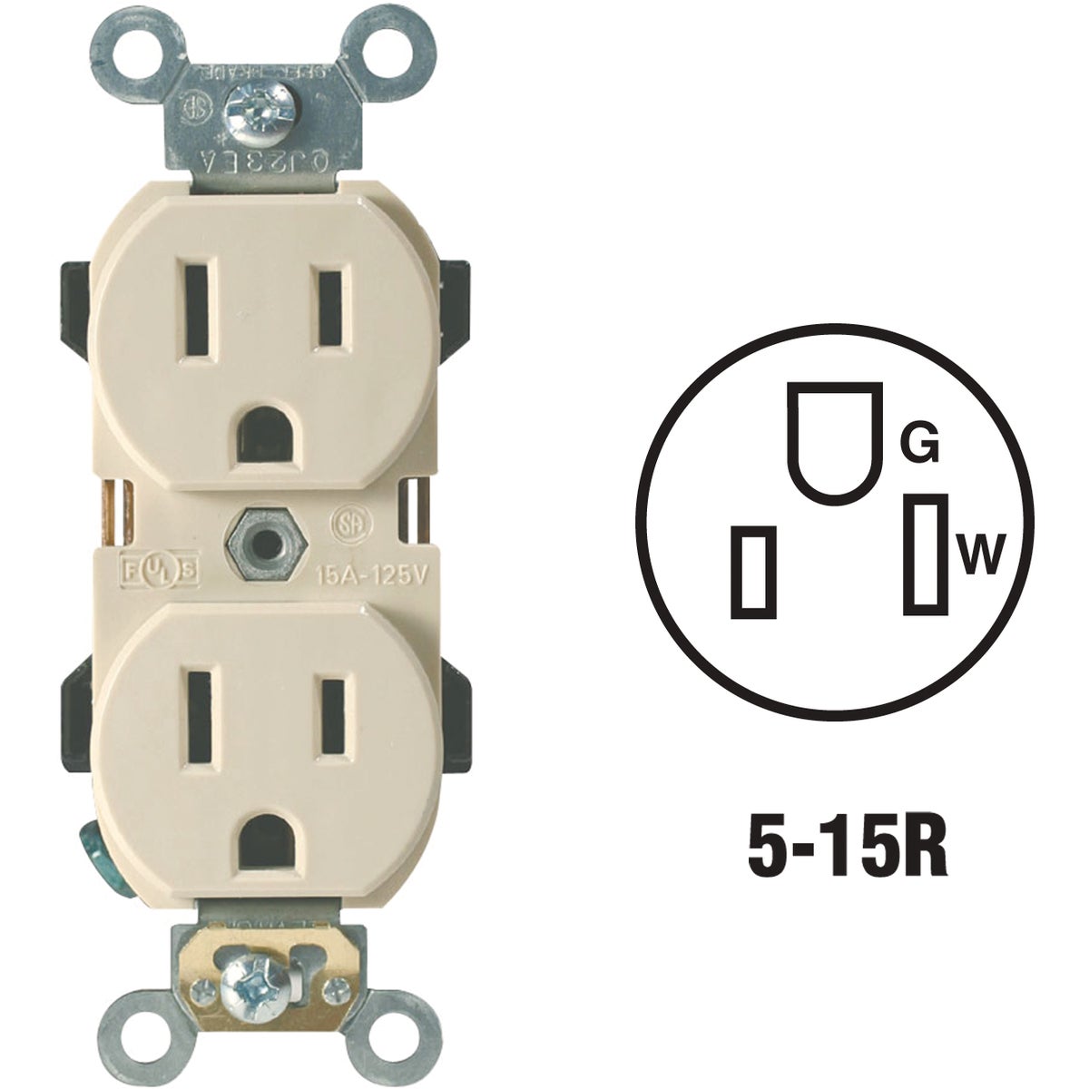 Leviton 15A Ivory Industrial Grade 5-15R Duplex Outlet