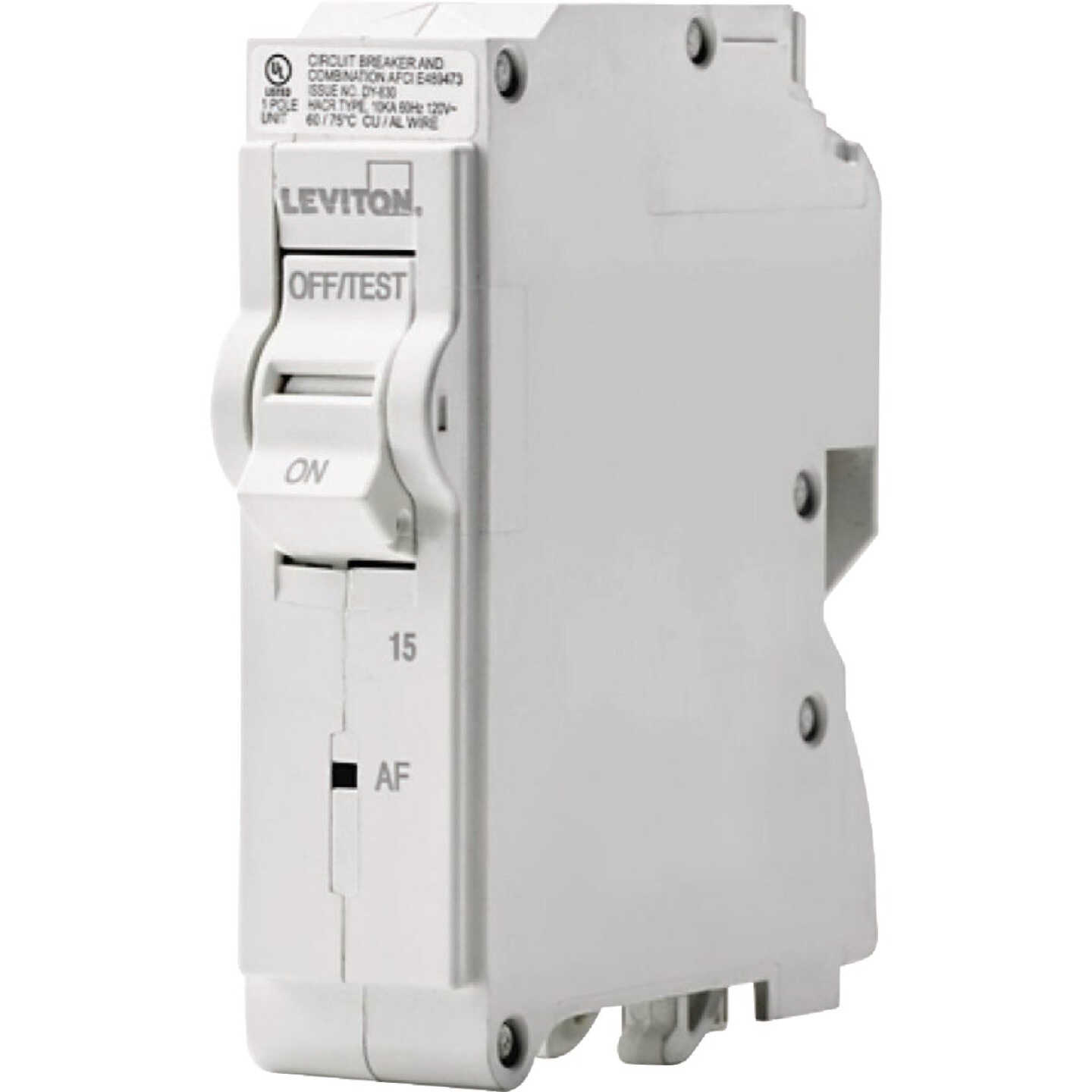Leviton 15A Single-Pole Hydaulic Magnetic Trip Plug-On AFCI White Branch Circuit Breaker Image 1