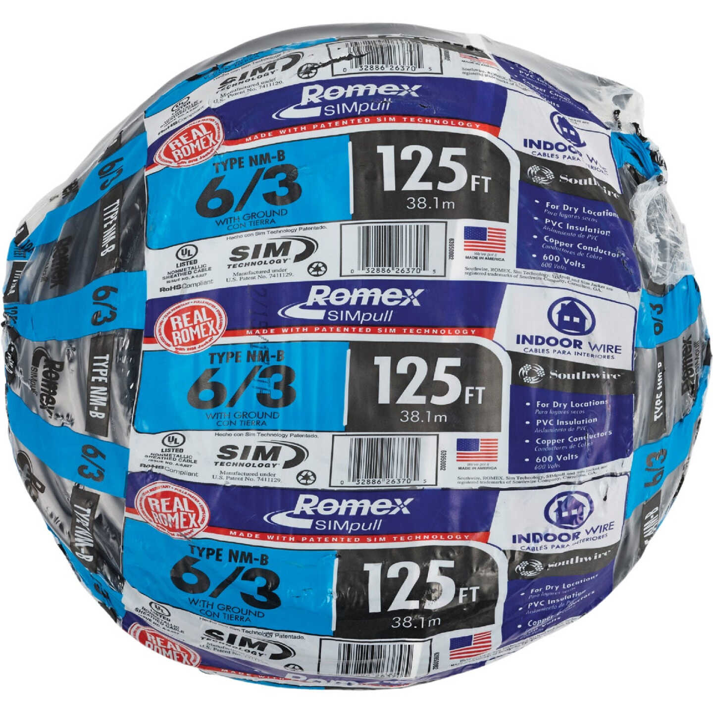 Romex 125 Ft. 6/3 Stranded Black NMW/G Electrical Wire Image 2