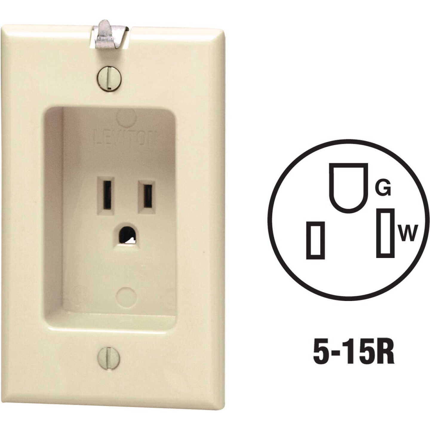 Leviton 15A Ivory Residential Grade 5-15R Single Clock Outlet Image 1