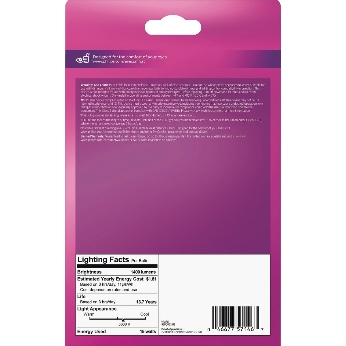 Philips 100W Equivalent Daylight BR30 Medium Dimmable LED Floodlight Light Bulb Image 3