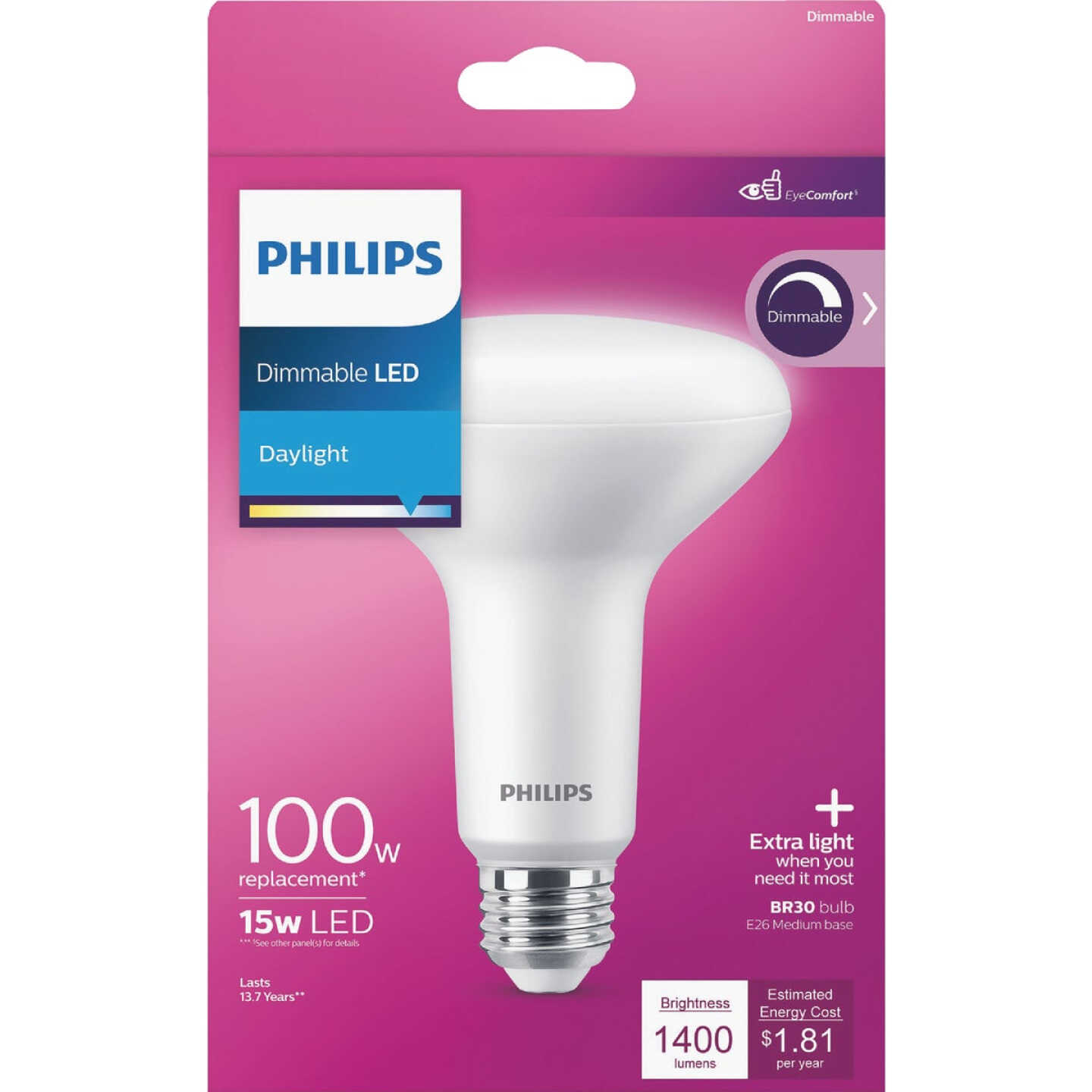 Philips 100W Equivalent Daylight BR30 Medium Dimmable LED Floodlight Light Bulb Image 2