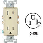 Leviton Decora 15A Ivory Tamper Resistant 5-15R Duplex Outlet Image 1