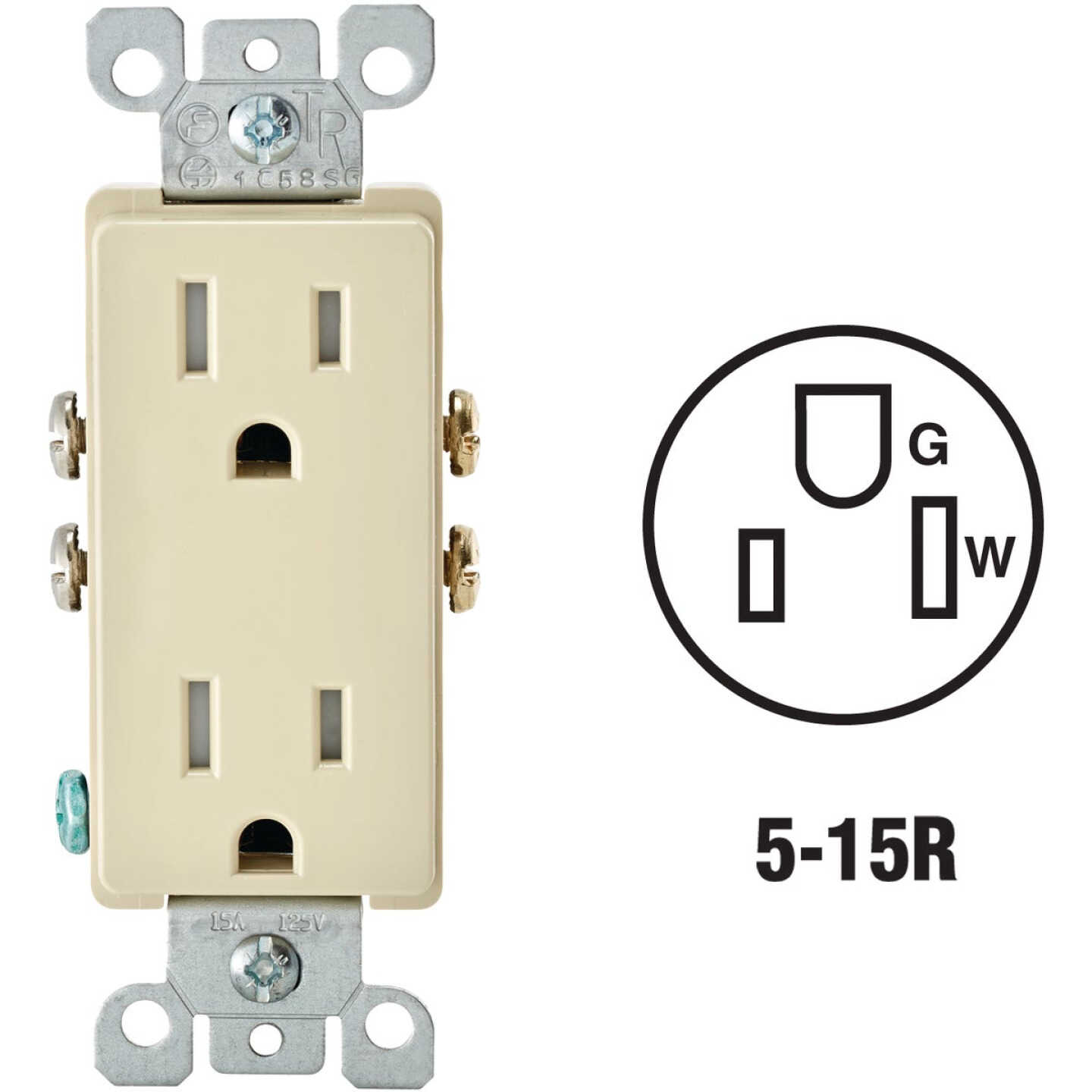 Leviton Decora 15A Ivory Tamper Resistant 5-15R Duplex Outlet Image 1