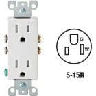 Leviton Decora 15A White Tamper Resistant 5-15R Duplex Outlet Image 1