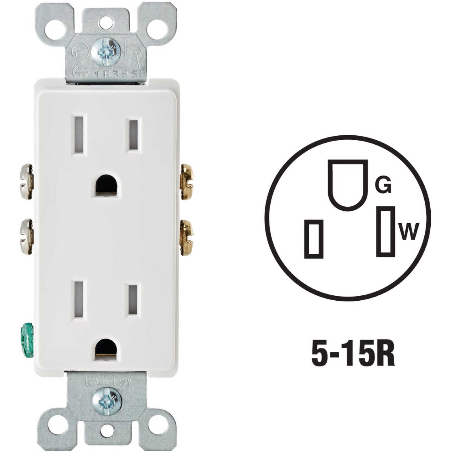 Leviton Decora 15A White Tamper Resistant 5-15R Duplex Outlet Image 1