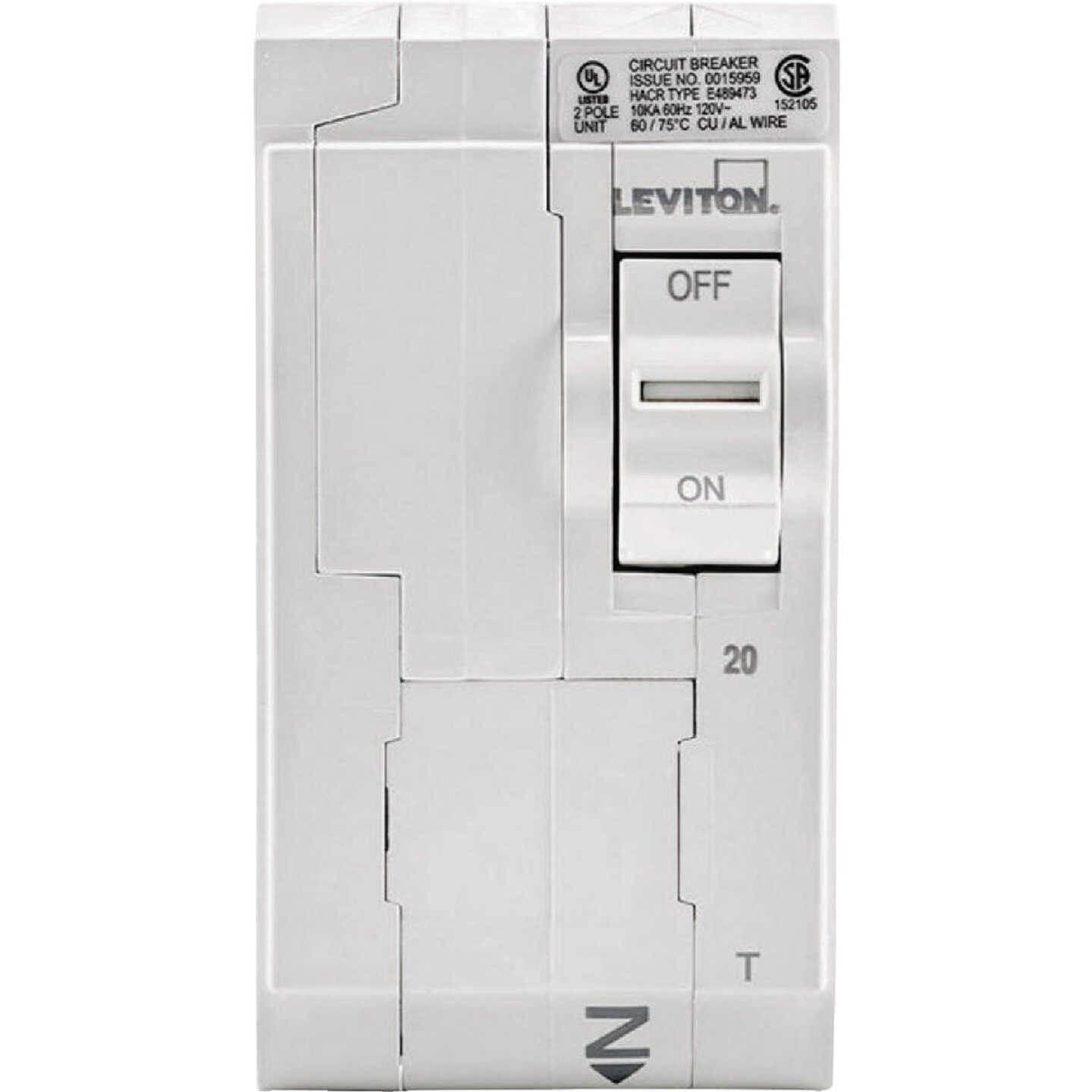 Leviton 20A Double-Pole Plug-On Standard Branch Thermal Magnetic Trip Circuit Breaker Image 2