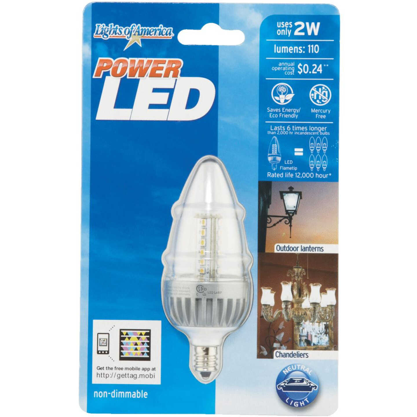 Lights of America 15W Equivalent Bright White Power Flame-Tip B10 LED Light Bulb Image 1