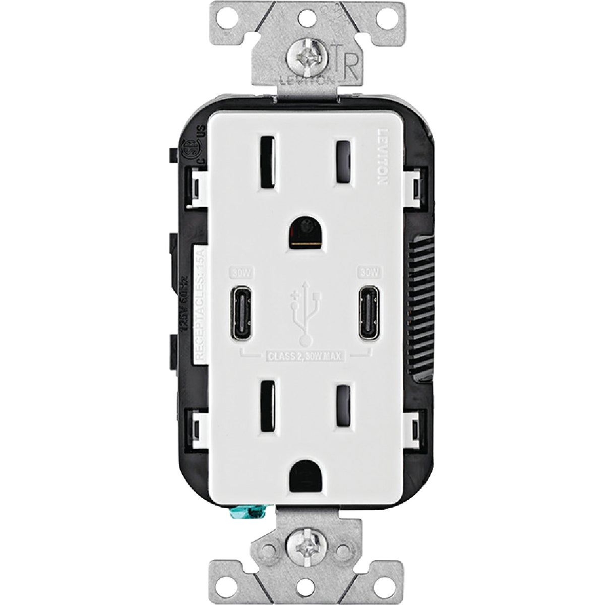 Leviton Decora 15A 125 Volt Tamper-Resistant 6A Type C/C Power Delivery USB In-Wall Charger Duplex Outlet Image 8