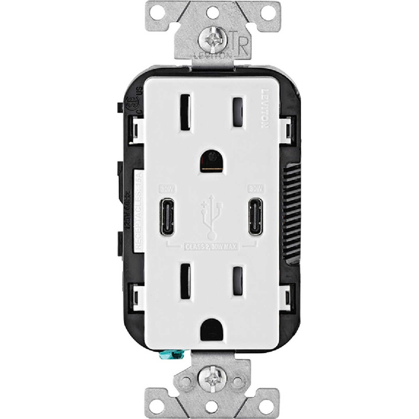 Leviton Decora 15A 125 Volt Tamper-Resistant 6A Type C/C Power Delivery USB In-Wall Charger Duplex Outlet Image 8