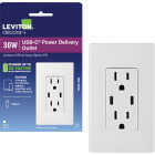 Leviton Decora 15A 125 Volt Tamper-Resistant 6A Type C/C Power Delivery USB In-Wall Charger Duplex Outlet Image 1