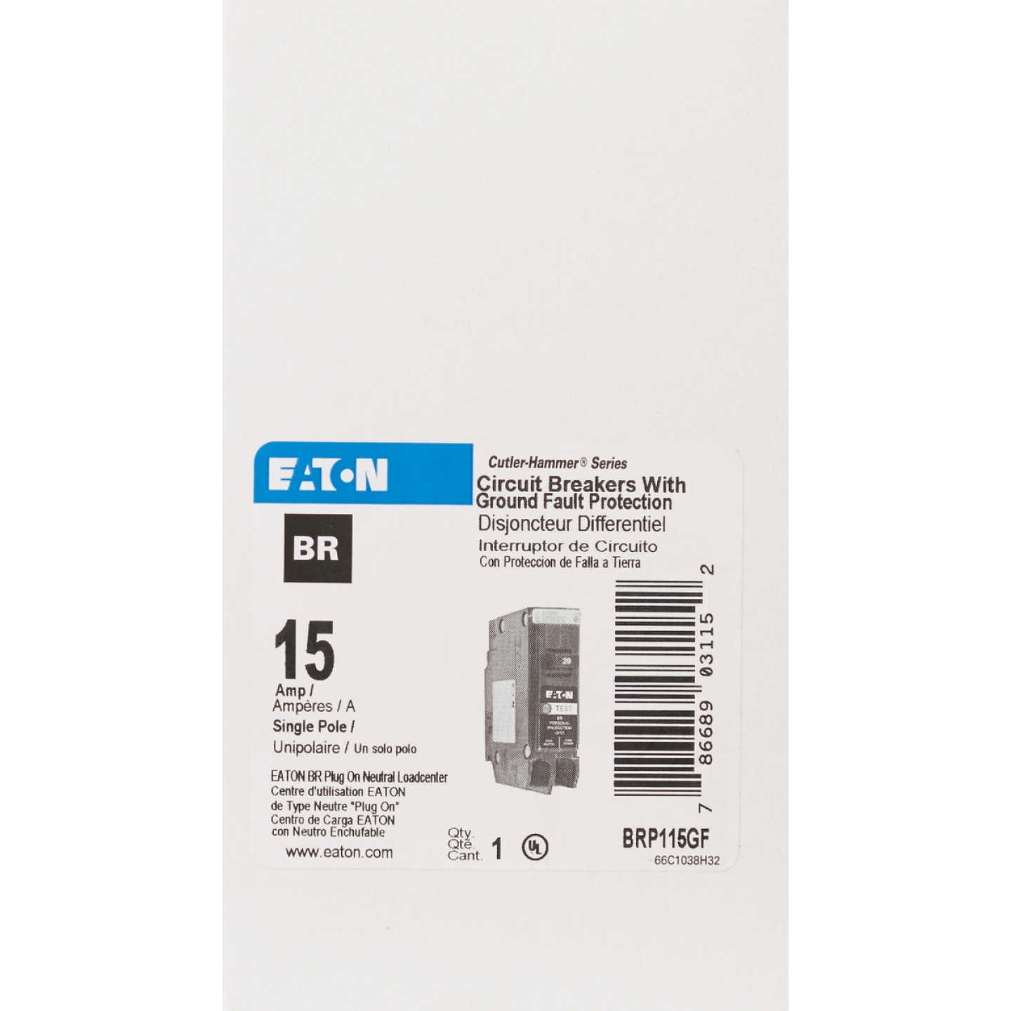 Eaton BR 15A Single-Pole GFCI Circuit Breaker Image 2