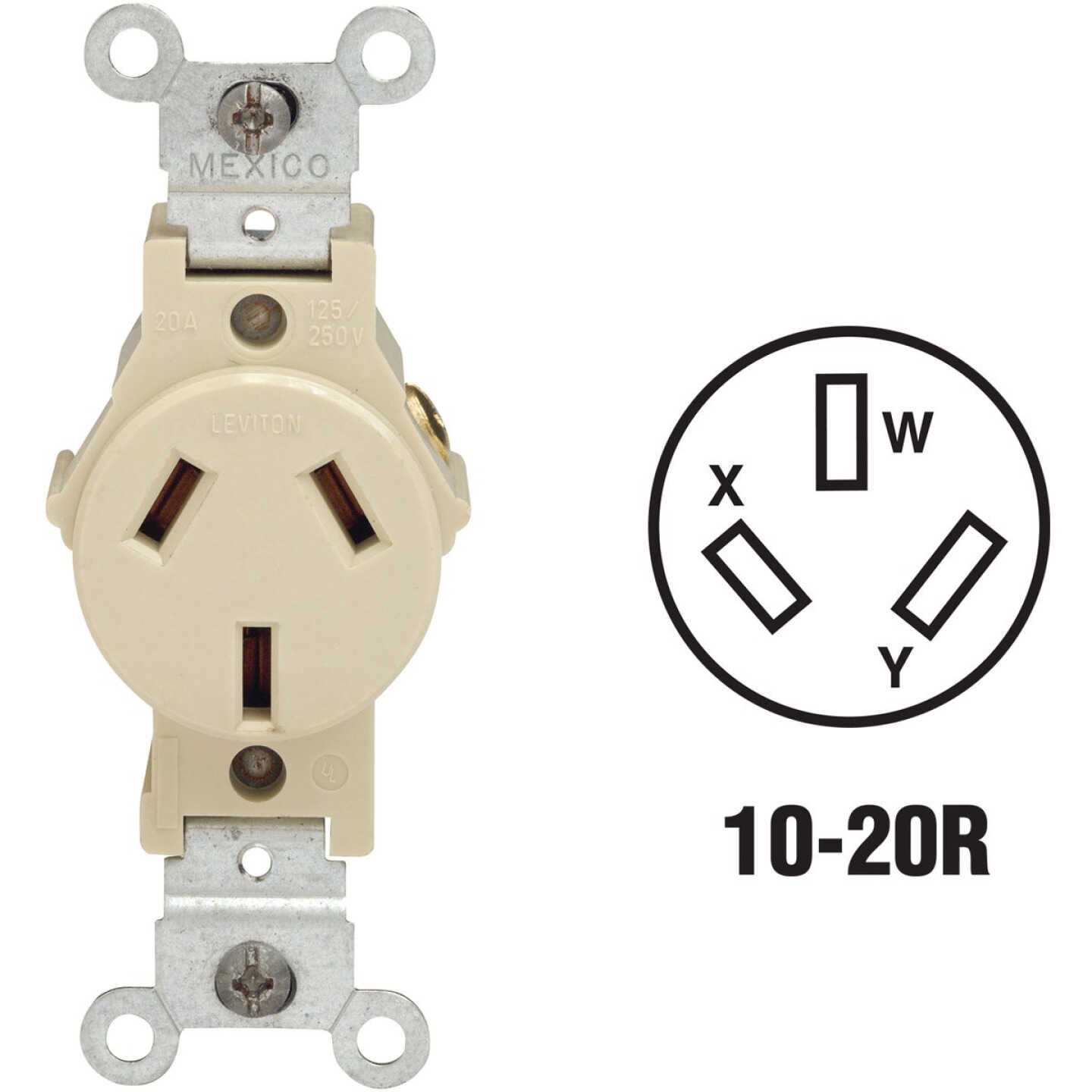 Leviton 20A Ivory Commercial Grade 10-20R Non-Grounding Single Outlet Image 1