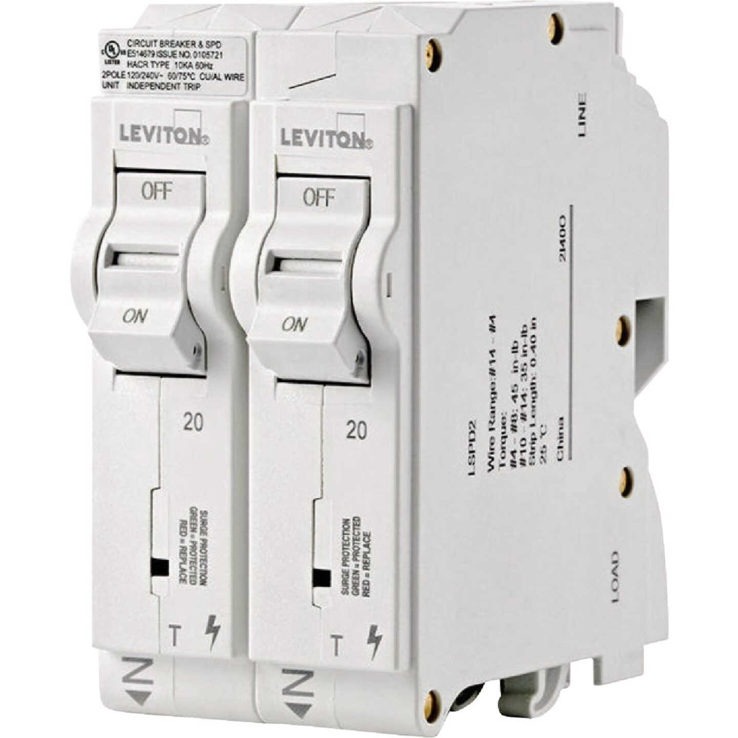 Leviton (2) 20A Single-Pole Thermal Magnetic White Plug-On Standard Branch Circuit Breakers Image 2