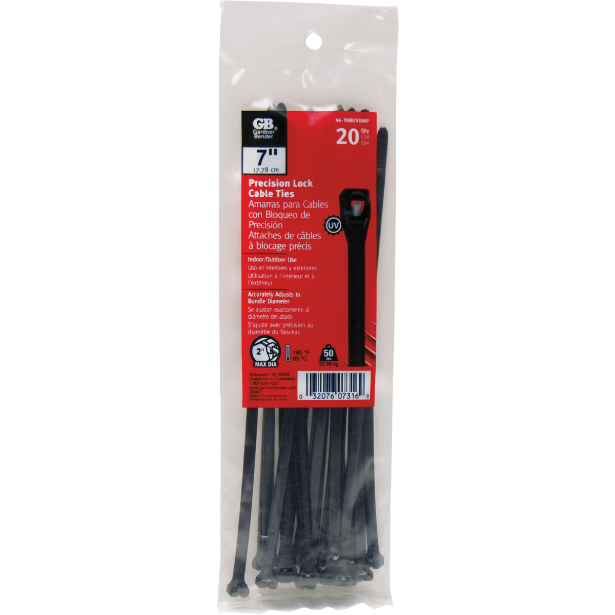 Gardner Bender Precision Lock 7 In. Black Nylon Metal Pawl Cable Tie (20-Pack) Image 2