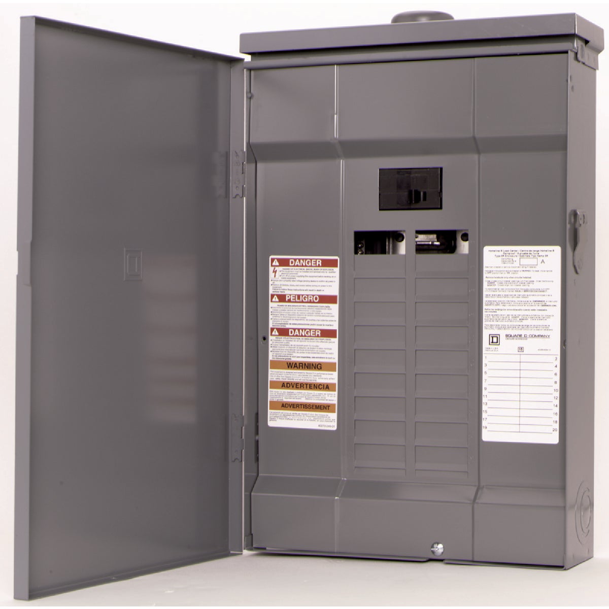 Square D Homeline 100A 20-Space 40-Circuit Raintight Main Breaker Plug-on Neutral Load Center Image 1