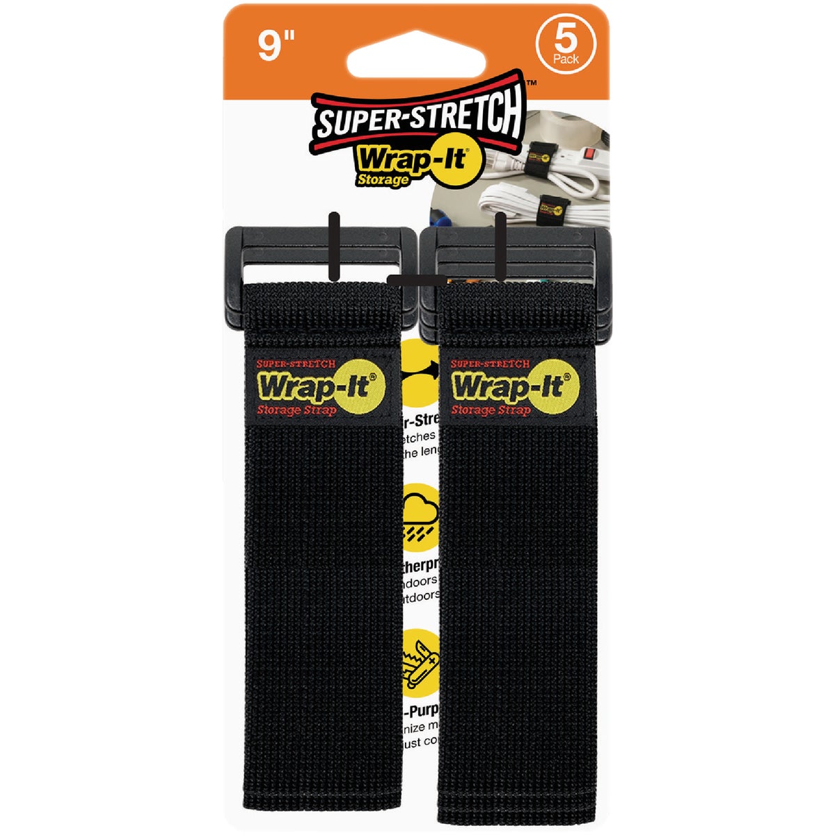 Wrap-It Storage Super-Stretch 9 In. x 1 In. Elastic Hook & Loop Cinch Straps (5-Pack) Image 7