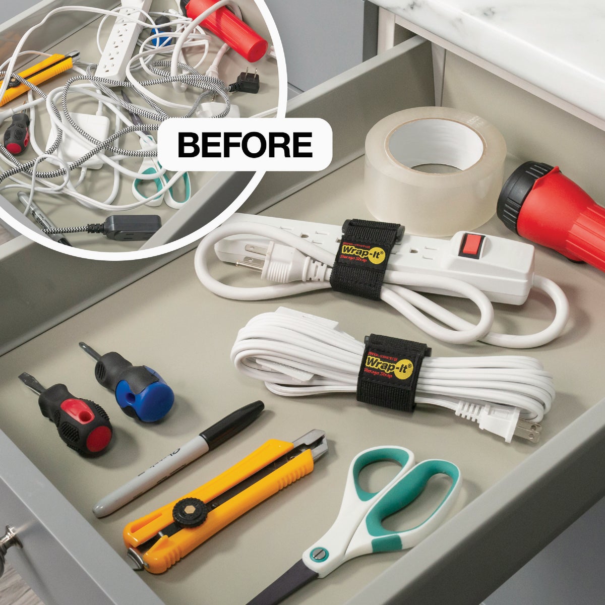 Wrap-It Storage Super-Stretch 9 In. x 1 In. Elastic Hook & Loop Cinch Straps (5-Pack) Image 3