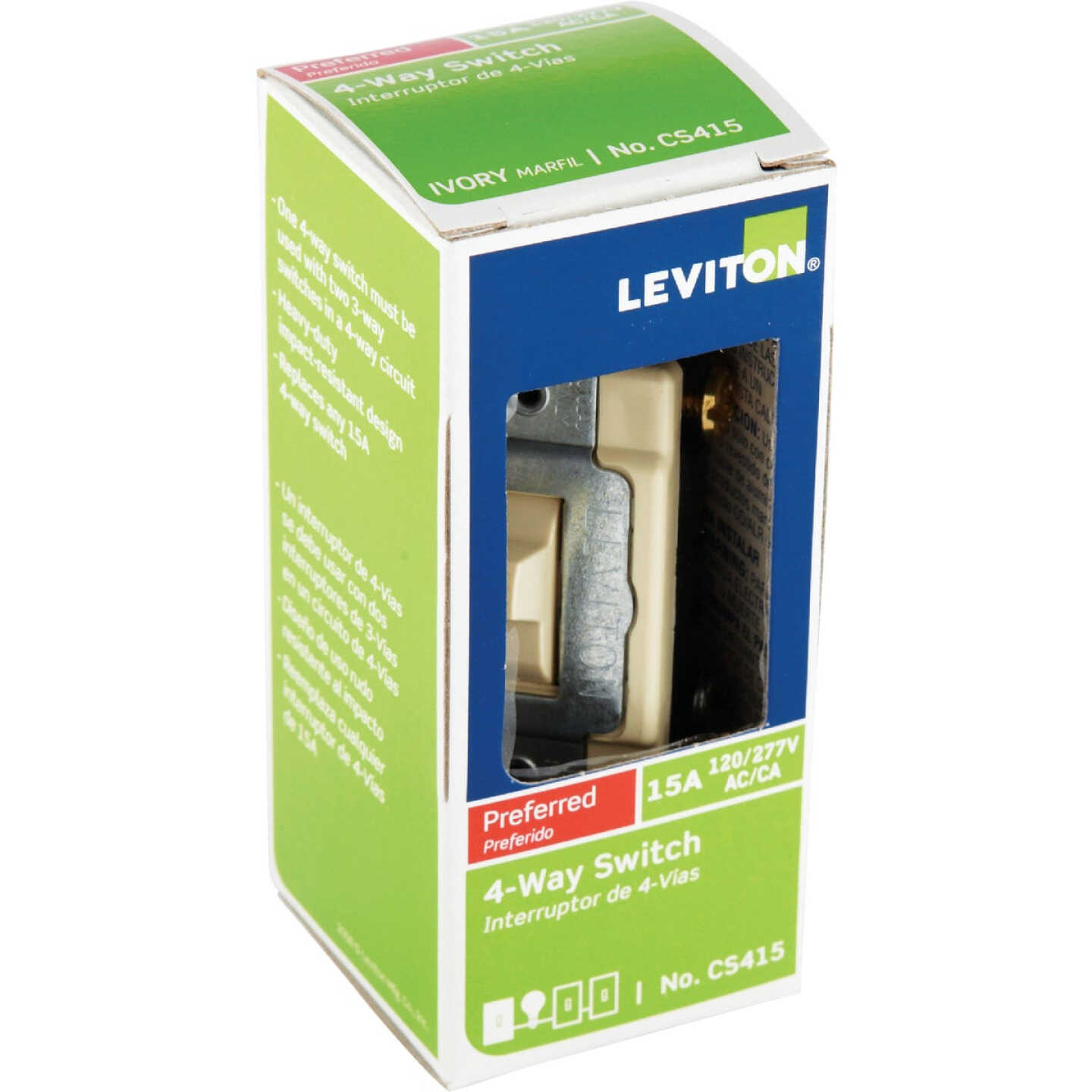 Leviton Commercial 15A Ivory Grounded Quiet 4-Way Switch Image 2