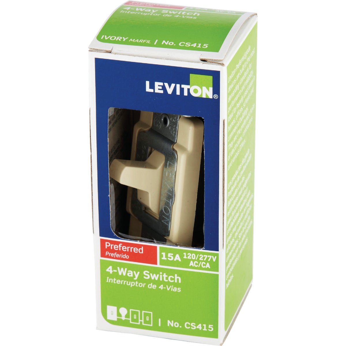 Leviton Commercial 15A Ivory Grounded Quiet 4-Way Switch Image 3