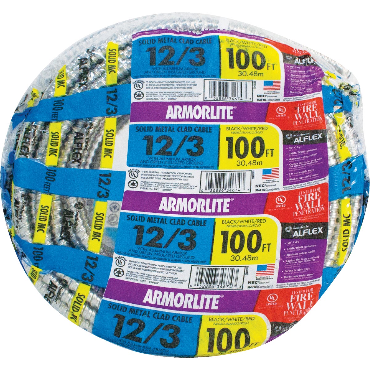 Southwire 100 Ft. 12/3 MC Armored Cable Electrical Wire Image 2
