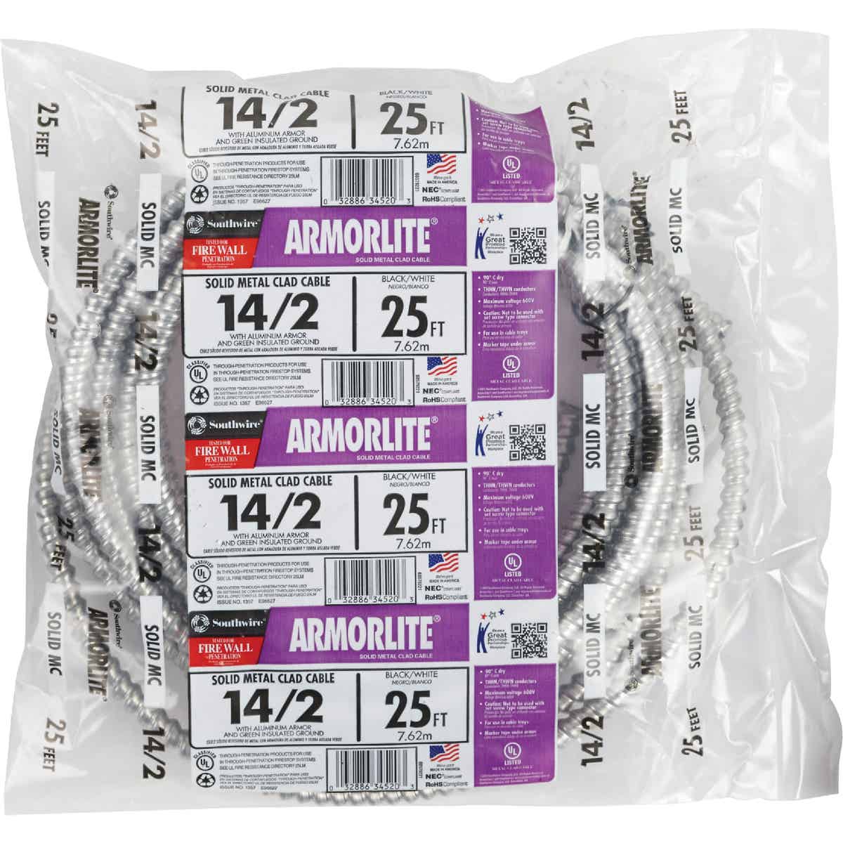 Southwire 25 Ft. 14/2 MC Armored Cable Electrical Wire Image 2