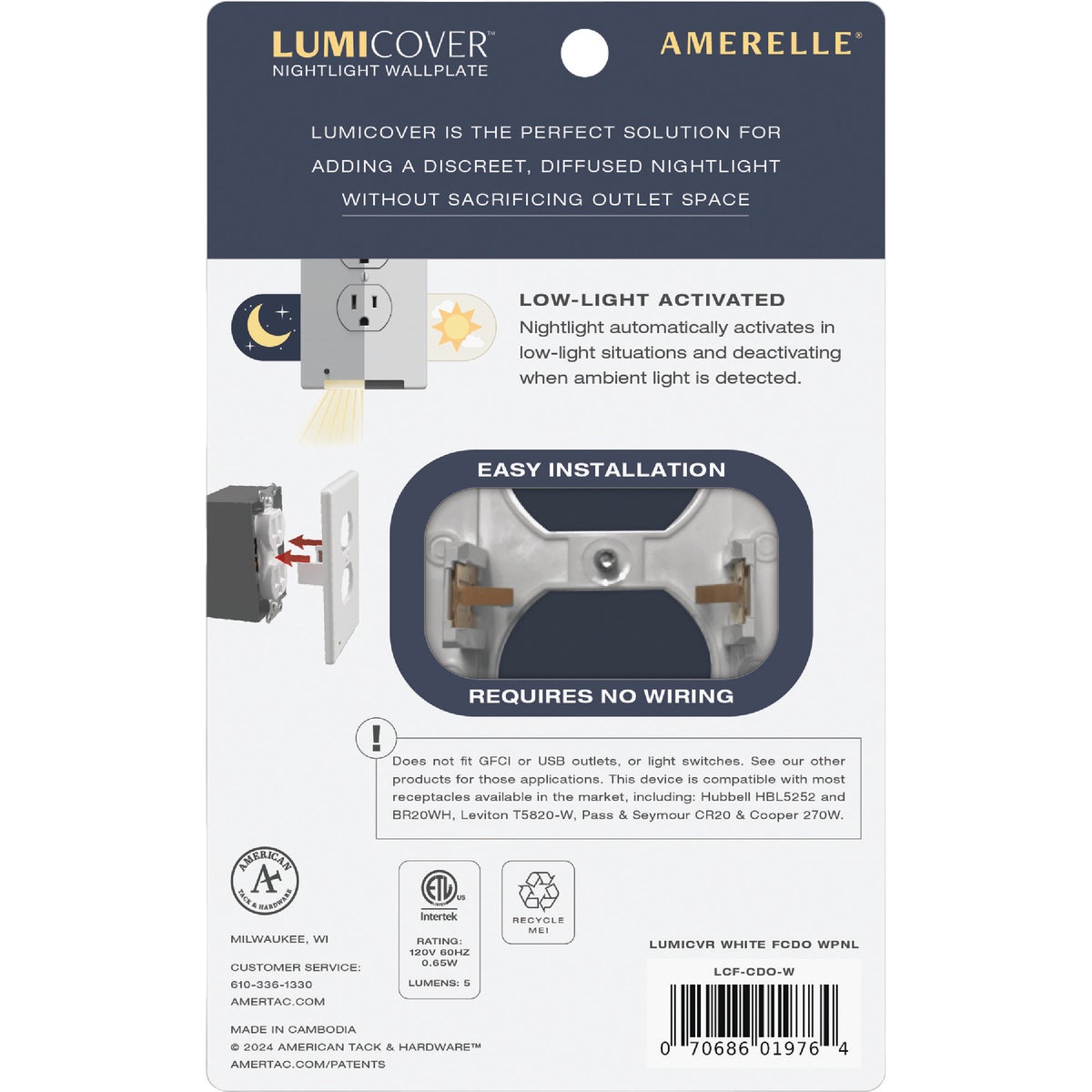 Westek LumiCover 1-Gang Plastic Nightlight Outlet Wall Plate, White Image 3