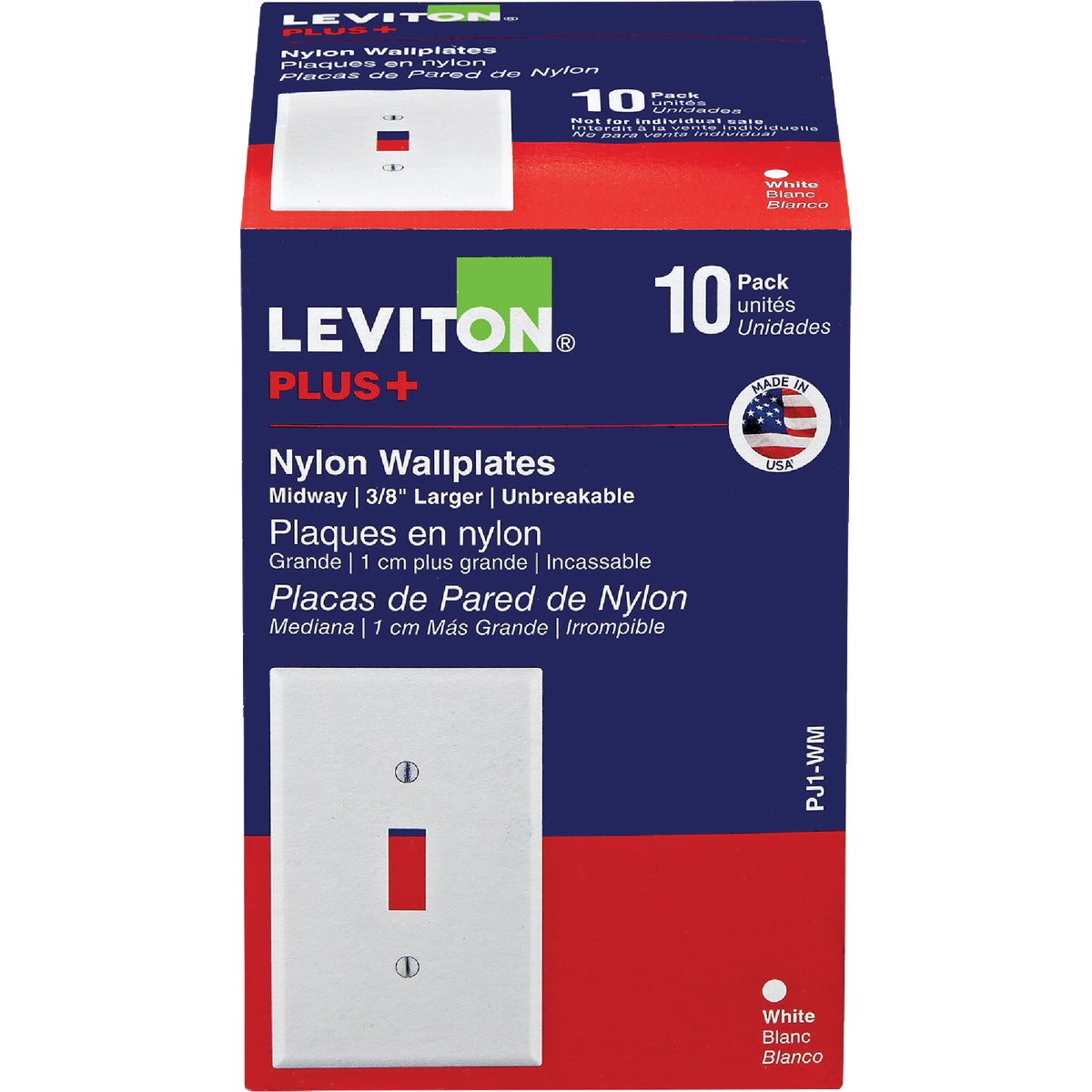 Leviton 1-Gang Thermoplastic Nylon Mid-Way Toggle Switch Wall Plate, White (10-Pack) Image 1