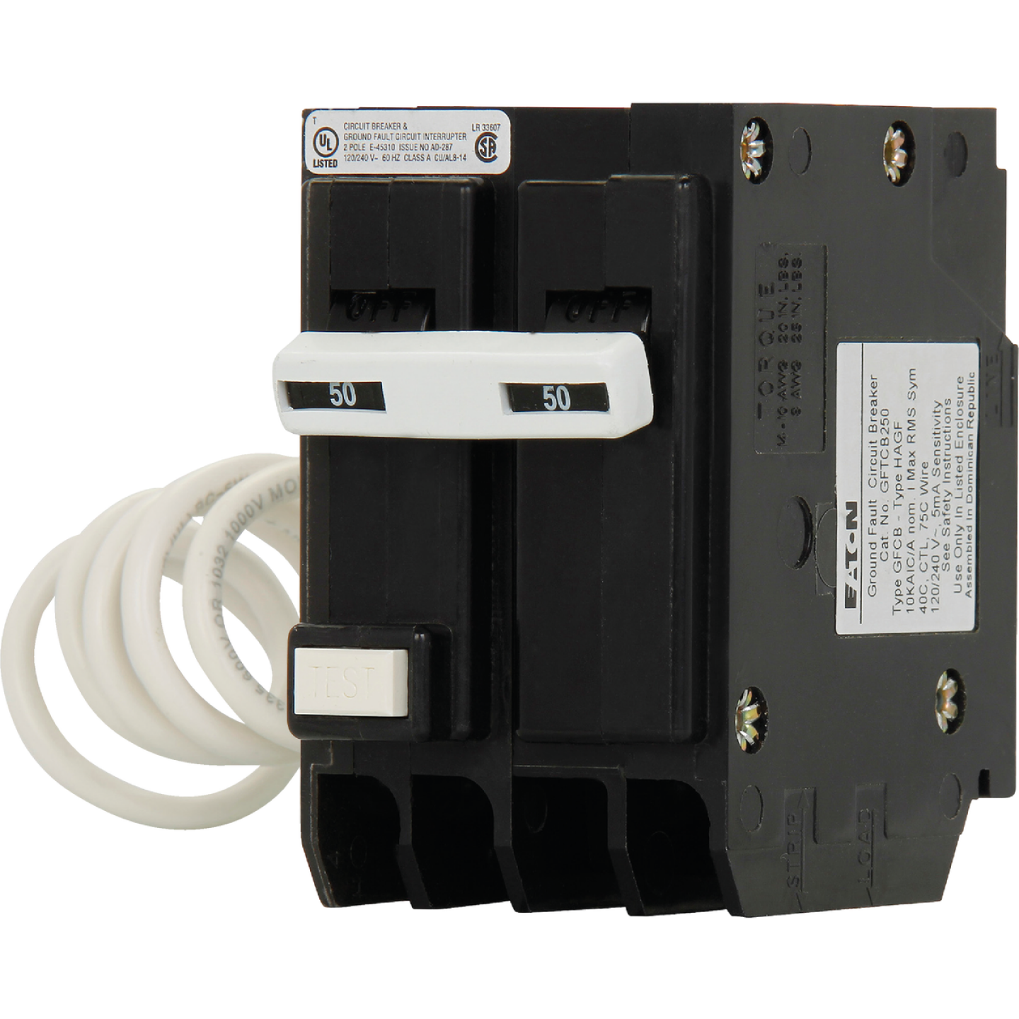 Eaton BR 50A Double-Pole GFCI Breaker Image 1