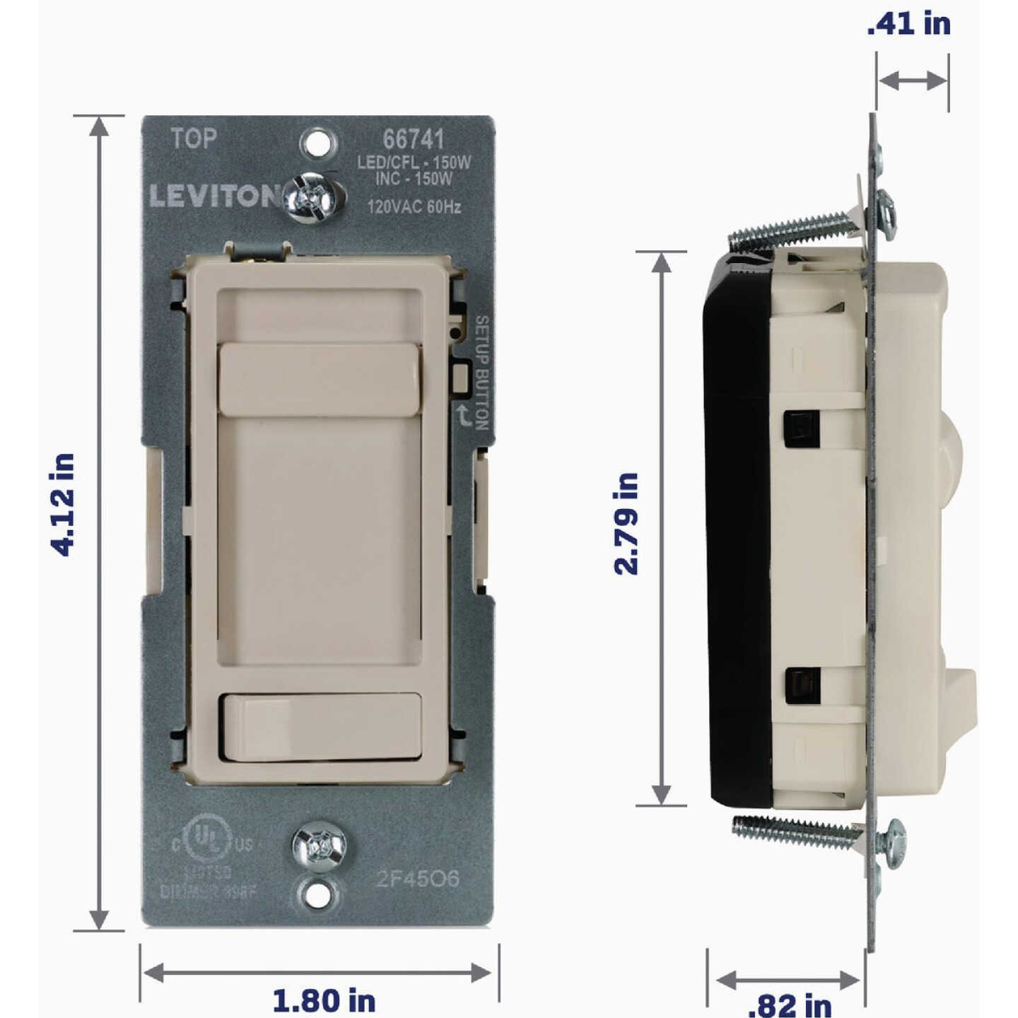 Leviton SureSlide LED/CFL Light Almond Slide Dimmer Image 3