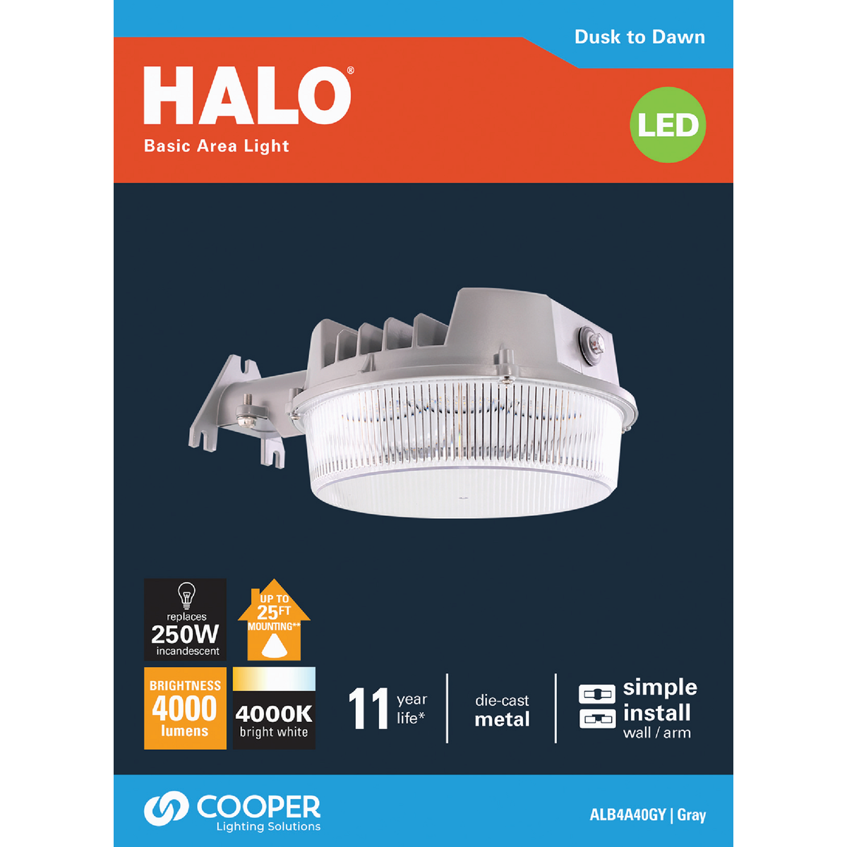 Halo Gray Dusk To Dawn LED Basic Outdoor Area Light Fixture, 4000 Lm. Image 2