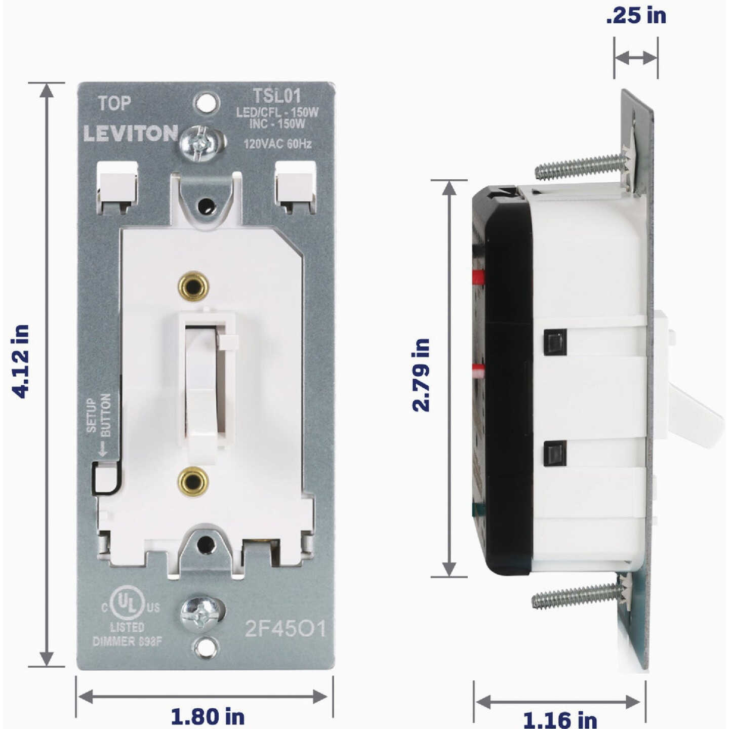 Leviton LED/CFL/Incandescent White Slide Dimmer Image 3