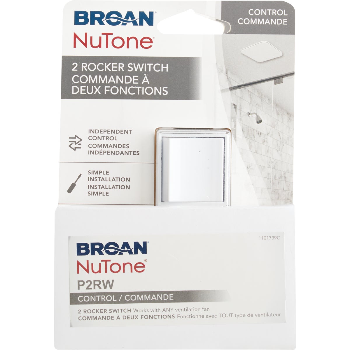 Broan-NuTone 2-Function 15A 120V White Rocker Switch for Bathroom Exhaust Fan Image 5
