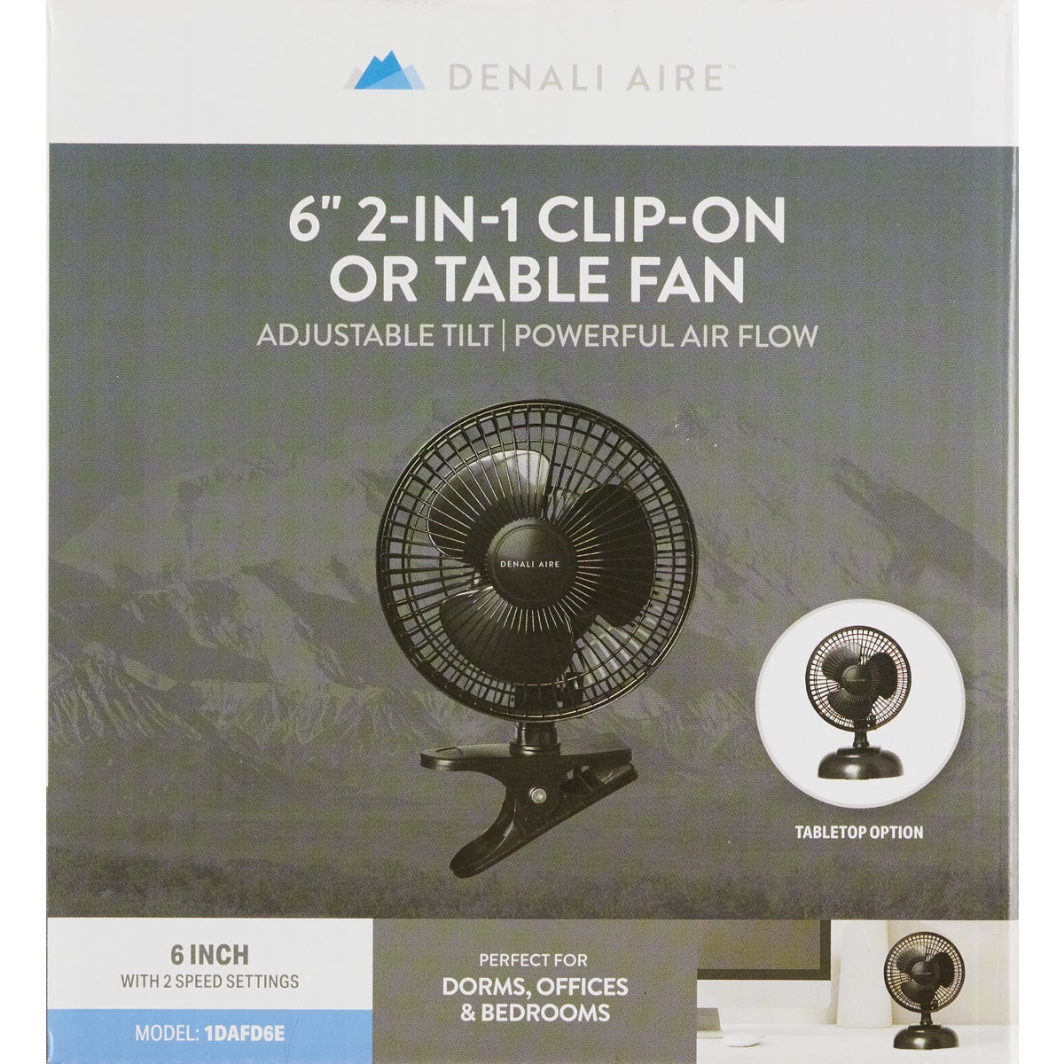 Denali Aire 6 In. 2-Speed Black Convertible 2-in-1 Clip-On Desk Fan Image 3